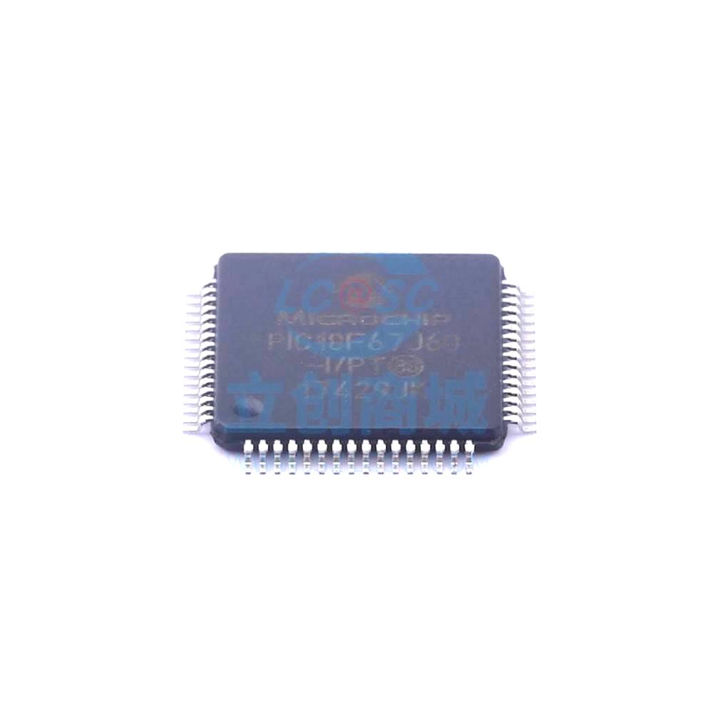 1 Pcs PIC18F67J60-I/PT TQFP-64_10x10x05P 8-Bit 41.667MHz 128KB (64K x 16) PIC18F67J60-I/PT