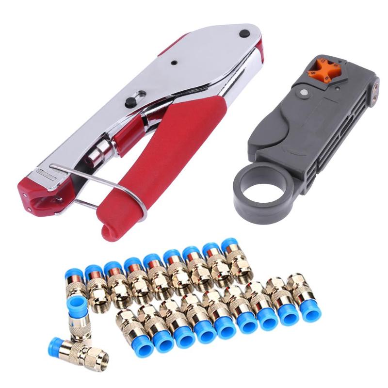 Wire Stripper Cable Crimping Pliers Tool Coaxial F Connector Wire Cutter Carbon Steel Wire Stripping Pliers Kit